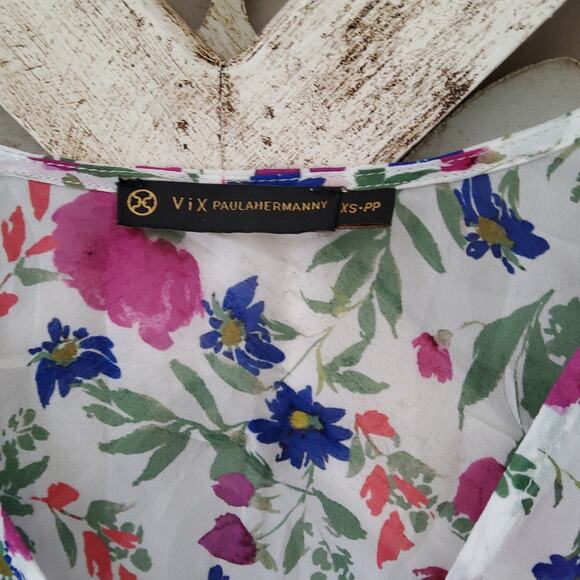 Vix Paula Hermanny Clover Agatha Gathered Drawstring Woven Coverup in Floral - Picture 11 of 13